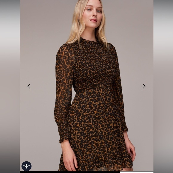 NWOT Whistles Women's Brown Classic Leopard Shirred Dress - Picture 4 of 13